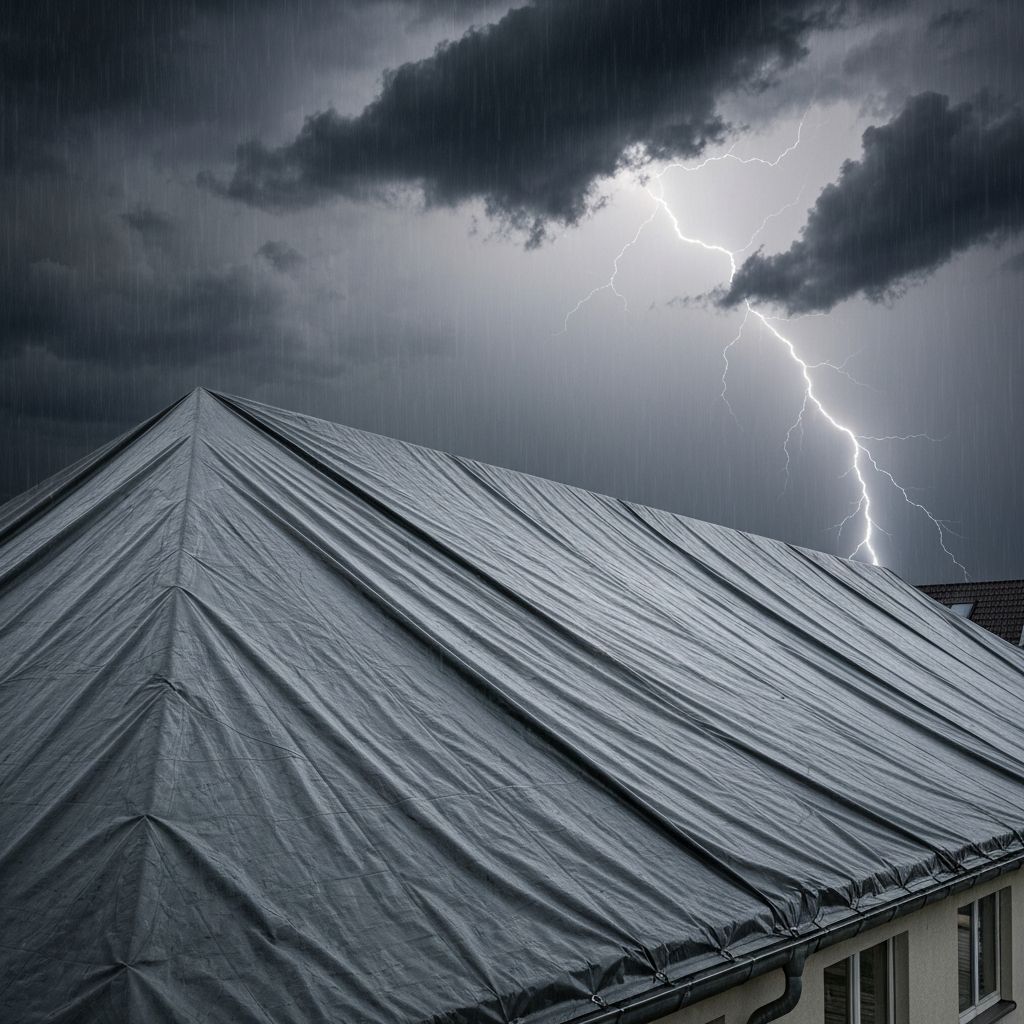 Emergency roofing repair in progress